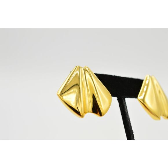 TAT Vintage Earrings Metal Yellow Gold Shiny Chunky 1980s Signed 9C - Picture 7 of 9